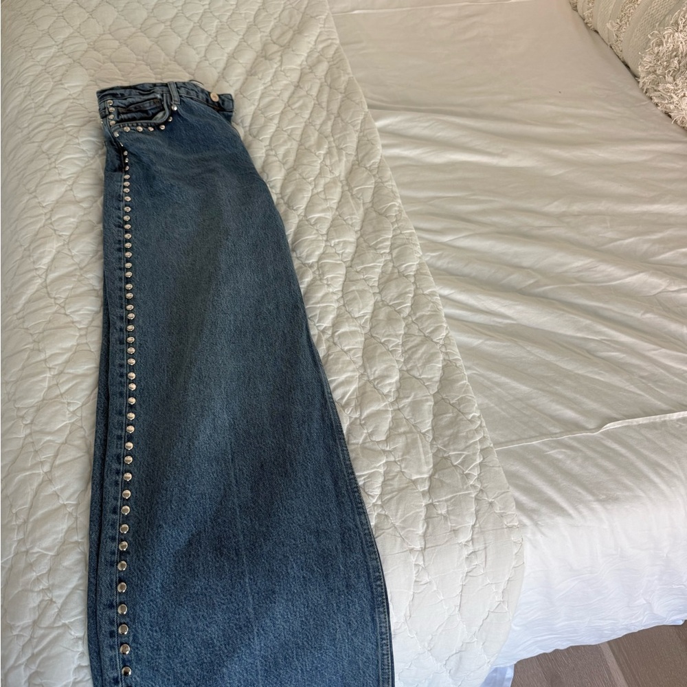Reformation Blue Studded Straight Leg Jeans - Picture 3 of 5